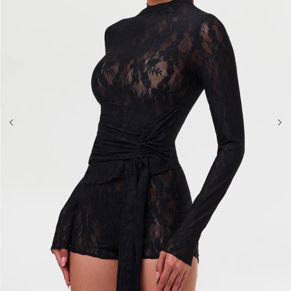 Elegant Black Lace Women Top and Short Set